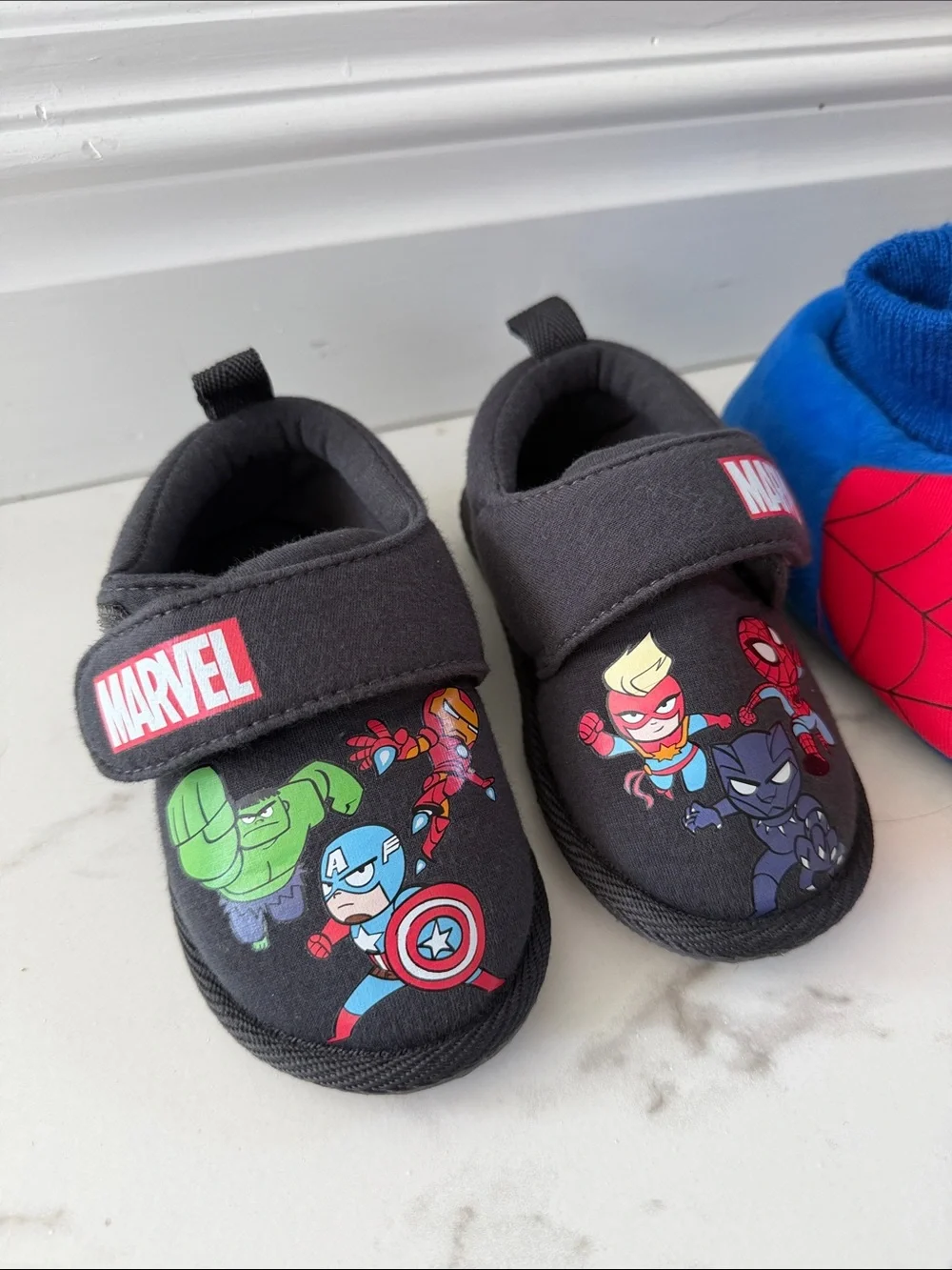 Marvel Spiderman Kids Slippers Set of 2 Pairs - Black and Red/Blue